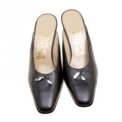 Salvatore Ferragamo Graphite Leather Mules Size 38