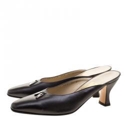 Salvatore Ferragamo Graphite Leather Mules Size 38