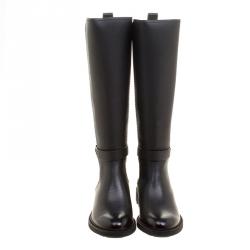 Pre Owned Salvatore Ferragamo Black Leather and Fabric Furseo Boots