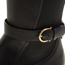 Pre Owned Salvatore Ferragamo Black Leather and Fabric Furseo Boots