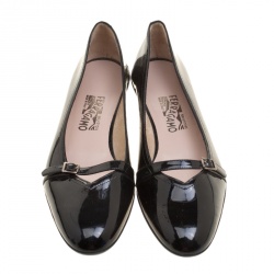 Pre Owned Salvatore Ferragamo Black Patent Leather Audrey Mary Jane Ballet Flats Size 40.5