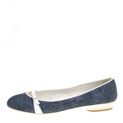 Pre Owned حذاء فلات باليه سالفاتوري فيراغامو أودري دنيم زرقاء مقاس 36