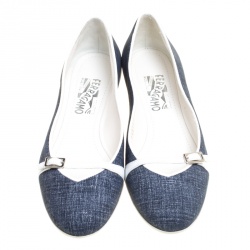 Pre Owned حذاء فلات باليه سالفاتوري فيراغامو أودري دنيم زرقاء مقاس 36