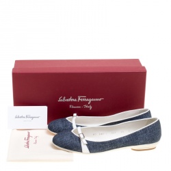 Pre Owned حذاء فلات باليه سالفاتوري فيراغامو أودري دنيم زرقاء مقاس 36