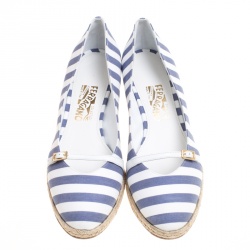 مملوكة مسبقًا حذاء إسبادريل سالفاتوري فيراغامو أودري كانفاس مخطط ثنائي اللون كعب روكي مقاس 41