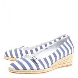 مملوكة مسبقًا حذاء إسبادريل سالفاتوري فيراغامو أودري كانفاس مخطط ثنائي اللون كعب روكي مقاس 41