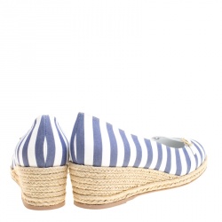 مملوكة مسبقًا حذاء إسبادريل سالفاتوري فيراغامو أودري كانفاس مخطط ثنائي اللون كعب روكي مقاس 41