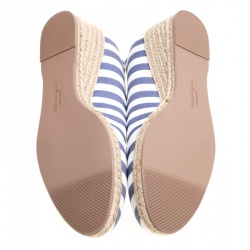 مملوكة مسبقًا حذاء إسبادريل سالفاتوري فيراغامو أودري كانفاس مخطط ثنائي اللون كعب روكي مقاس 41