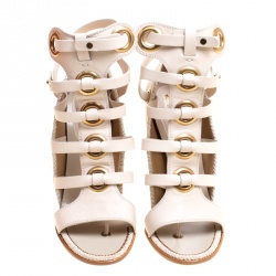 مملوكة مسبقًا Salvatore Ferragamo Beige Leather Shyla Gladiator Sandals Size 40