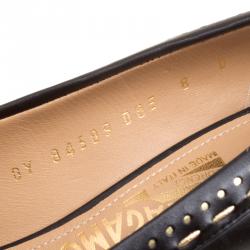 مملوكة مسبقًا ذاء كعب عالي سالفاتوري فيراغامو لوفر كعب عريض تفاصيل غانسيو فيل جلد أسود مقاس 3