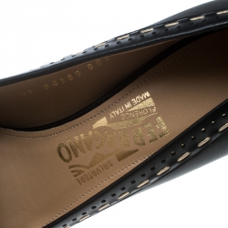 Pre Owned Salvatore Ferragamo Black Leather Fele Gancio Detail Block Heel Loafer Pumps Size 38