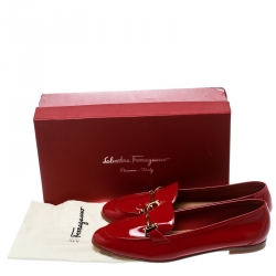 Salvatore Ferragamo Red Patent Leather Funes Gancio Bit Loafers Size 40.5