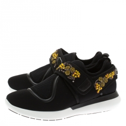 Pre Owned Salvatore Ferragamo Black Embellished Fabric Alicidi Sneakers Size 40.5