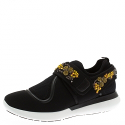 Pre Owned Salvatore Ferragamo Black Embellished Fabric Alicidi Sneakers Size 40.5