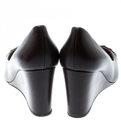 مملوكة مسبقًا حذاء كعب عالي سالفاتوري فيراغامو كعب روكي تفاصيل سلسلة غطاء مقدمة نانا جلد بني شوكليت مقاس 40.5