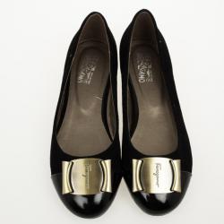 Pre Owned Salvatore Ferragamo Black Suede Sun Ballet Flats Size 39