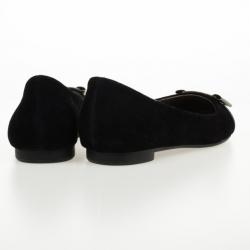 Pre Owned Salvatore Ferragamo Black Suede Sun Ballet Flats Size 39