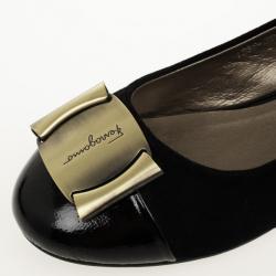 Pre Owned Salvatore Ferragamo Black Suede Sun Ballet Flats Size 39