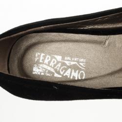 Pre Owned Salvatore Ferragamo Black Suede Sun Ballet Flats Size 39
