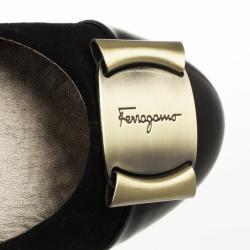 Pre Owned Salvatore Ferragamo Black Suede Sun Ballet Flats Size 39