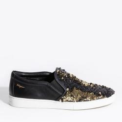 مملوكة مسبقًا Salvatore Ferragamo Black Leather Salina P Scarpa Sport Sneakers Size EU 40