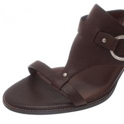 Pre Owned Salvatore Ferragamo Brown Leather Gancini Bit Slides Size 40