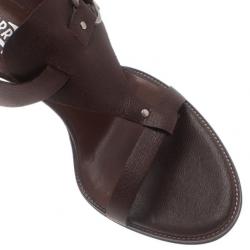 Pre Owned Salvatore Ferragamo Brown Leather Gancini Bit Slides Size 40