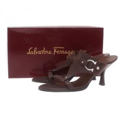 Pre Owned Salvatore Ferragamo Brown Leather Gancini Bit Slides Size 40