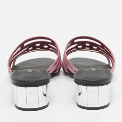 Pre Owned Salvatore Ferragamo Pink/Black Leather Finn Slide Sandals Size 39.5