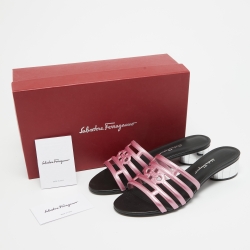 Pre Owned Salvatore Ferragamo Pink/Black Leather Finn Slide Sandals Size 39.5