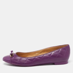 Salvatore Ferragamo Purple Quilted Patent and Leather Bow Ballet Flats Size 40.5