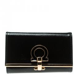 Pre Owned Salvatore Ferragamo Black Patent Leather Gancini 6 Key Holder