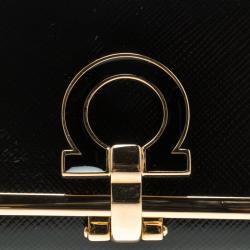 Pre Owned Salvatore Ferragamo Black Patent Leather Gancini 6 Key Holder