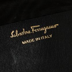 Pre Owned Salvatore Ferragamo Black Patent Leather Gancini 6 Key Holder