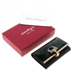 Pre Owned Salvatore Ferragamo Black Patent Leather Gancini 6 Key Holder