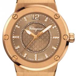 Pre Owned Salvatore Ferragamo Brown Gold Plated Stainless Steel FIG060015 Women's Wristwatch 33MM