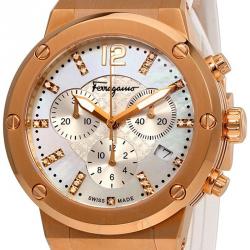 Pre Owned Salvatore Ferragamo Mother of Pearl Rose Gold Ion Plated Stainless Steel F-80 Women's Wristwatch 39MM