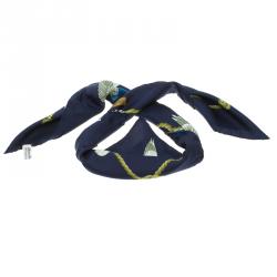 Pre Owned  Salvatore Ferragamo Navy Blue Printed Silk Square Scarf