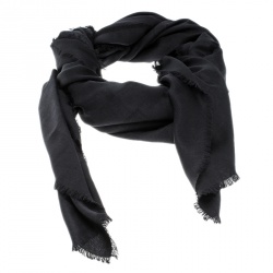 Pre Owned Salvatore Ferragamo Black Logo Pattern Jacquard Silk and Wool Shawl