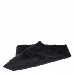 Pre Owned Salvatore Ferragamo Black Logo Pattern Jacquard Silk and Wool Shawl