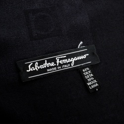 Pre Owned Salvatore Ferragamo Black Logo Pattern Jacquard Silk and Wool Shawl