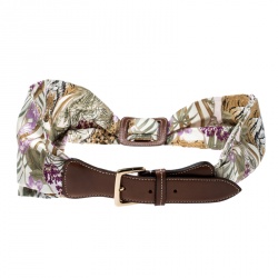 Salvatore Ferragamo Brown/Multicolor Printed Fabric and Leather Belt 95cm