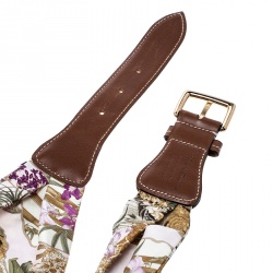 Salvatore Ferragamo Brown/Multicolor Printed Fabric and Leather Belt 95cm