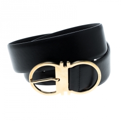 Pre Owned Salvatore Ferragamo Black Leather Ceylon Belt Size 85cm