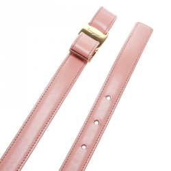 Pre Owned Salvatore Ferragamo Blush Pink Leather Vara Bow Skinny Belt Size 85 CM