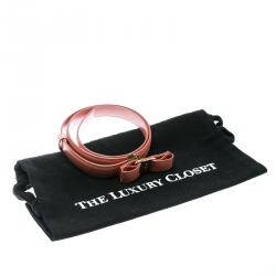 Pre Owned Salvatore Ferragamo Blush Pink Leather Vara Bow Skinny Belt Size 85 CM