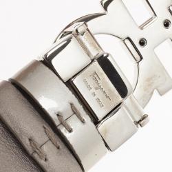 مملوكة مسبقًا Salvatore Ferragamo Silver Metallic Gancino Bit Belt 73 CM