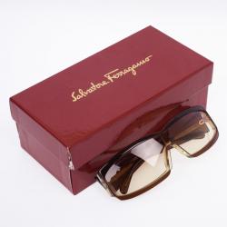 Pre Owned Salvatore Ferragamo Brown Rectangle Woman Sunglasses
