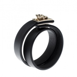 مملوكة مسبقًا Salvatore Ferragamo Gancini Lock Black Leather Gold Tone Wrap Bracelet