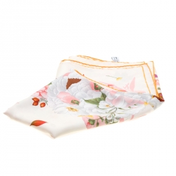 Salvatore Ferragamo Multicolor Floral and Fruit Printed Silk Square Scarf